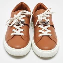 Pre Owned Hermes Brown Leather Day Low Top Sneakers Size 40