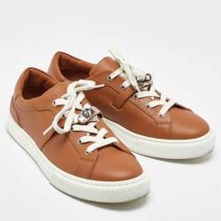 Pre Owned Hermes Brown Leather Day Low Top Sneakers Size 40