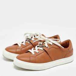 Pre Owned Hermes Brown Leather Day Low Top Sneakers Size 40
