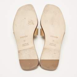 Pre Owned Hermes Beige Leather Oran Flat Slides Size 35