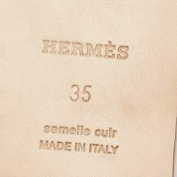 Pre Owned Hermes Beige Leather Oran Flat Slides Size 35