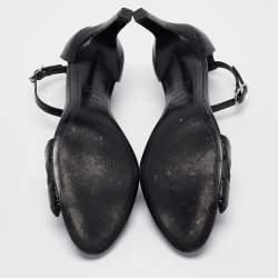 مملوكة مسبقًا Hermes Black Patent Leather Premiere 70 Ankle Strap Sandals Size 37.5