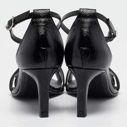 مملوكة مسبقًا Hermes Black Patent Leather Premiere 70 Ankle Strap Sandals Size 37.5