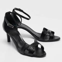 مملوكة مسبقًا Hermes Black Patent Leather Premiere 70 Ankle Strap Sandals Size 37.5