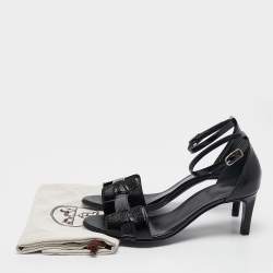 مملوكة مسبقًا Hermes Black Patent Leather Premiere 70 Ankle Strap Sandals Size 37.5