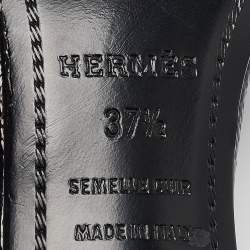 مملوكة مسبقًا Hermes Black Patent Leather Premiere 70 Ankle Strap Sandals Size 37.5
