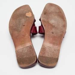 Pre Owned Hermes Burgundy Patent Leather Oran Flat Slides Size 36