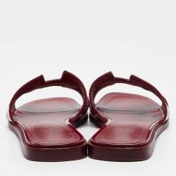 Pre Owned Hermes Burgundy Patent Leather Oran Flat Slides Size 36