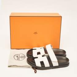 Hermes White Leather Chypre Sandals Size 35