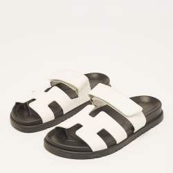 Hermes White Leather Chypre Sandals Size 35