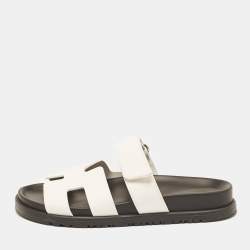 Hermes White Leather Chypre Sandals Size 35