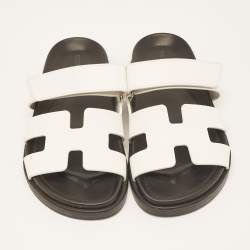 Hermes White Leather Chypre Sandals Size 35