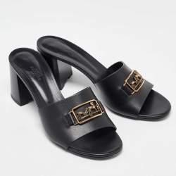 Pre Owned Hermes Black Leather Bastille Sandals Size 39.5