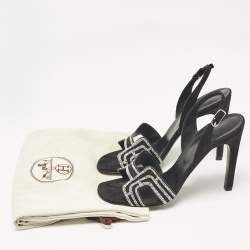 Pre Owned Hermes Black Suede Premiere 70 Slingback Sandals Size 40
