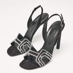 Pre Owned Hermes Black Suede Premiere 70 Slingback Sandals Size 40