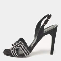 Pre Owned Hermes Black Suede Premiere 70 Slingback Sandals Size 40