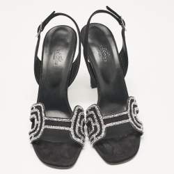 Pre Owned Hermes Black Suede Premiere 70 Slingback Sandals Size 40