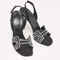 Pre Owned Hermes Black Suede Premiere 70 Slingback Sandals Size 40