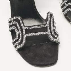 Pre Owned Hermes Black Suede Premiere 70 Slingback Sandals Size 40