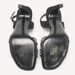 Pre Owned Hermes Black Suede Premiere 70 Slingback Sandals Size 40