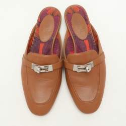 Hermes Brown Leather Oz Mules Size 35