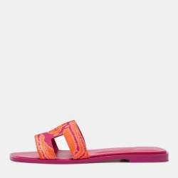 Pre Owned Hermes Orange/Rose Pink Canvas Oran Flat Sandals Size 38