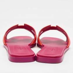 Pre Owned Hermes Orange/Rose Pink Canvas Oran Flat Sandals Size 38