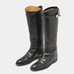 مملوكة مسبقًا Hermes Black Leather Jumping Knee Length Boots Size 38