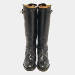 مملوكة مسبقًا Hermes Black Leather Jumping Knee Length Boots Size 38
