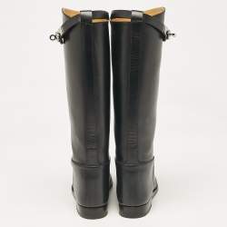 مملوكة مسبقًا Hermes Black Leather Jumping Knee Length Boots Size 38