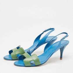 Pre Owned Hermes Blue/Green Leather Night Slingback Sandals Size 41