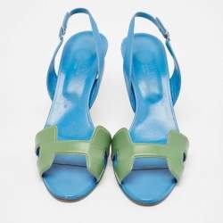 Pre Owned Hermes Blue/Green Leather Night Slingback Sandals Size 41