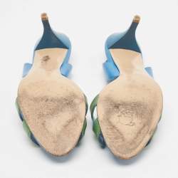 Pre Owned Hermes Blue/Green Leather Night Slingback Sandals Size 41