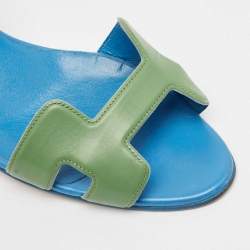 Pre Owned Hermes Blue/Green Leather Night Slingback Sandals Size 41