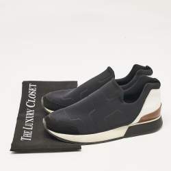 Hermes Black Leather Neoprene Slip On Sneakers Size 38