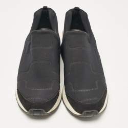Hermes Black Leather Neoprene Slip On Sneakers Size 38