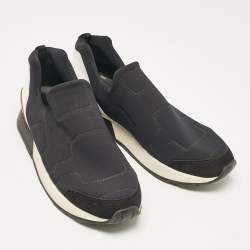 Hermes Black Leather Neoprene Slip On Sneakers Size 38
