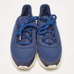 Hermes Blue Neoprene and Suede Miles Lace Up Sneakers Size 38