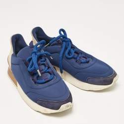 Hermes Blue Neoprene and Suede Miles Lace Up Sneakers Size 38