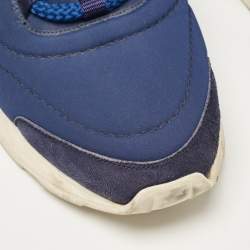 Hermes Blue Neoprene and Suede Miles Lace Up Sneakers Size 38