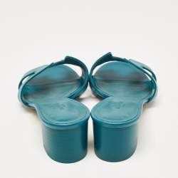 Pre Owned Hermes Teal Blue Leather Oasis Slide Sandals Size 37