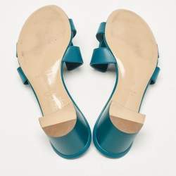 Pre Owned Hermes Teal Blue Leather Oasis Slide Sandals Size 37