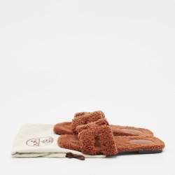 Hermes Brown Shearling Fur Oran Flat Slides Size 39