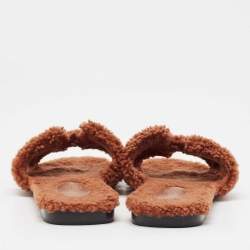 Hermes Brown Shearling Fur Oran Flat Slides Size 39