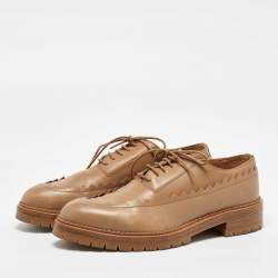 Hermes Camel Brown Leather Puzzle Lace up Oxfords Size 40
