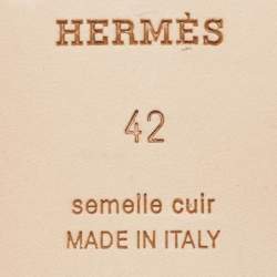 Pre Owned Hermes Brown Leather Oran Flat Slides Size 42