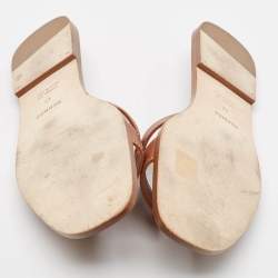 Pre Owned Hermes Brown Leather Oran Flat Slides Size 42