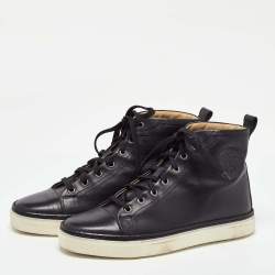 Hermes Black Leather Jimmy High Top Sneakers Size 38