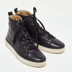 Hermes Black Leather Jimmy High Top Sneakers Size 38