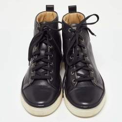 Hermes Black Leather Jimmy High Top Sneakers Size 38